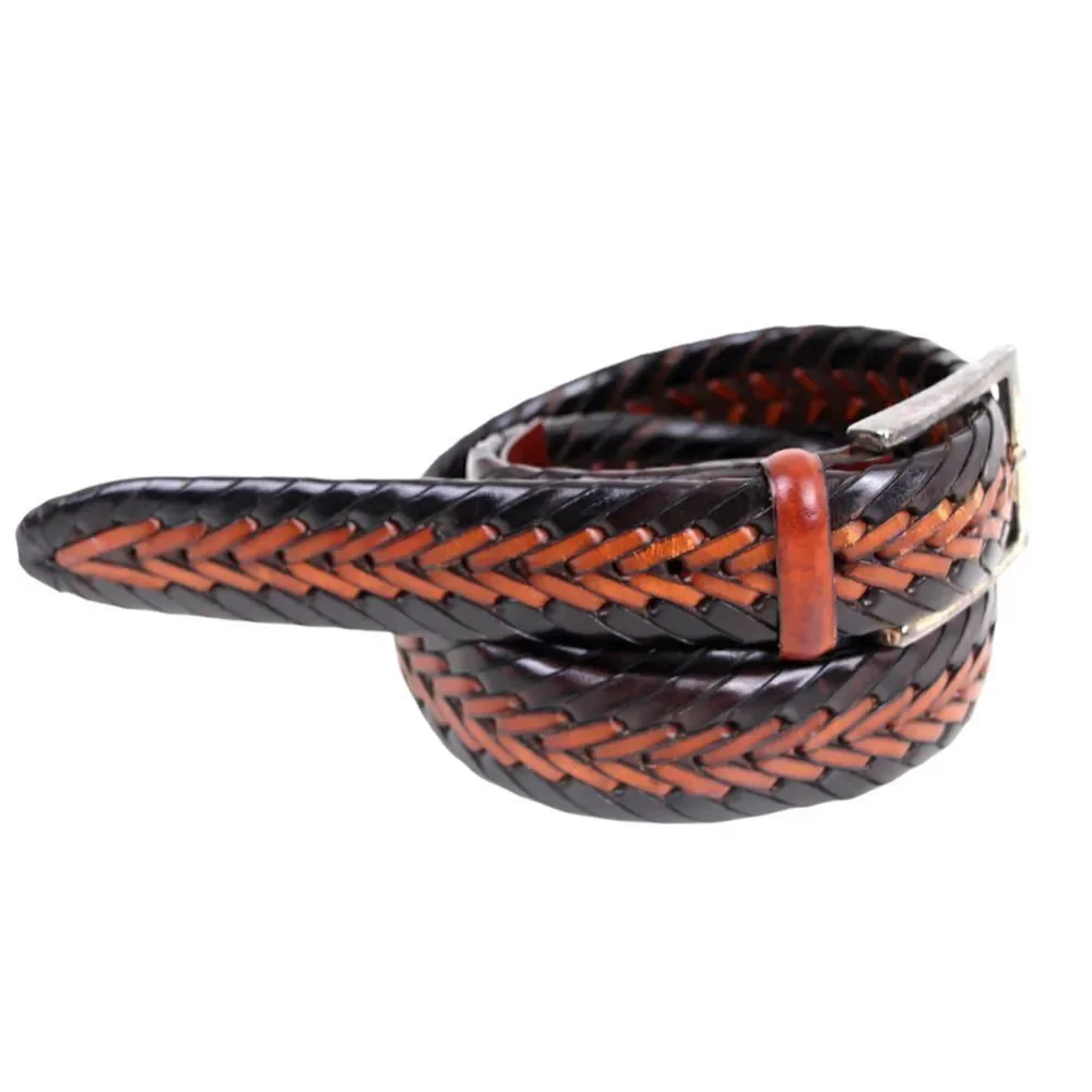 Leather Island BRAIDED BLACK BROWN GENUINE LEATHER 1.25